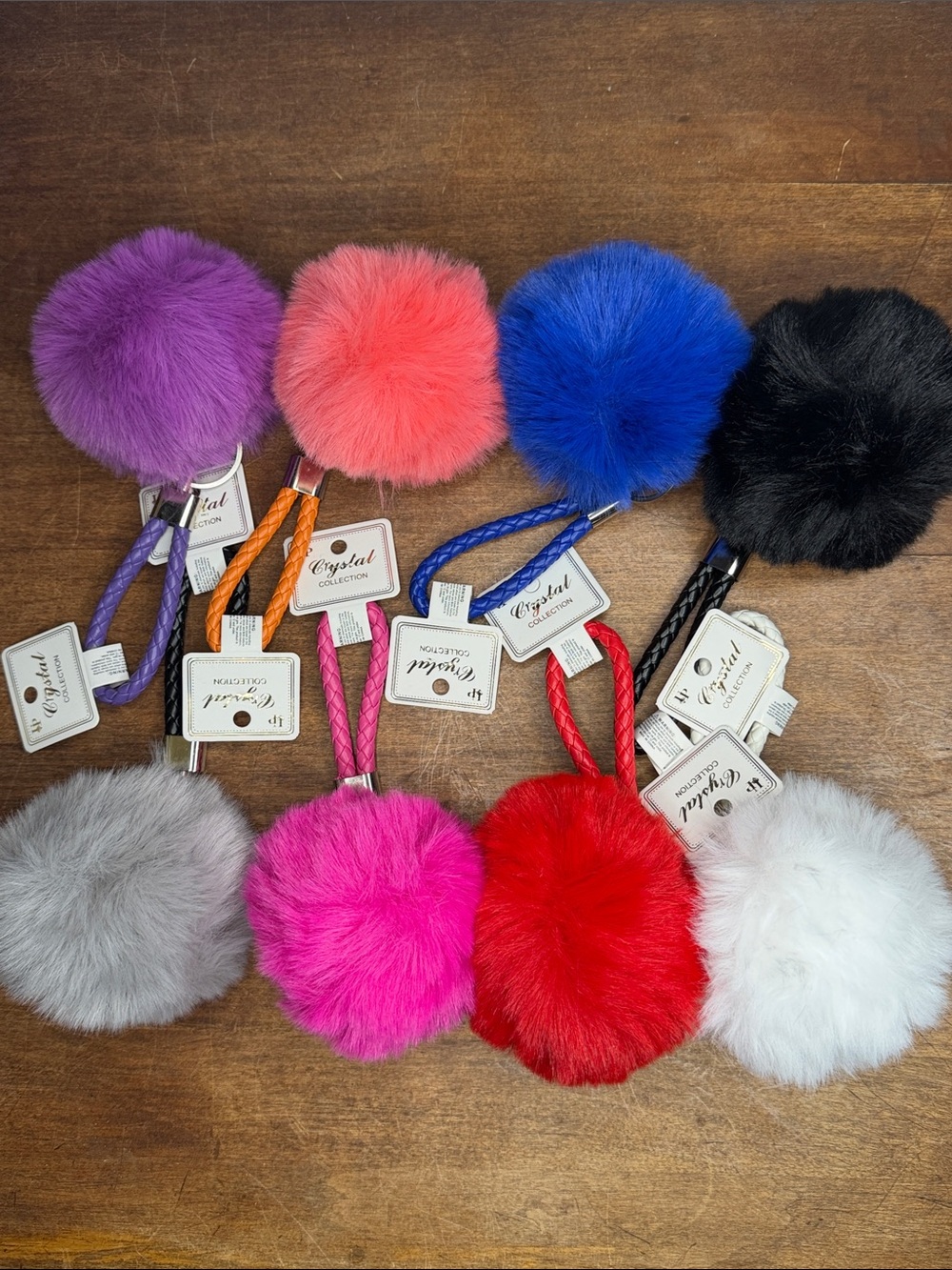 Pom Pom Bag Charm Keychain- pink blue red purple black white red coral gray